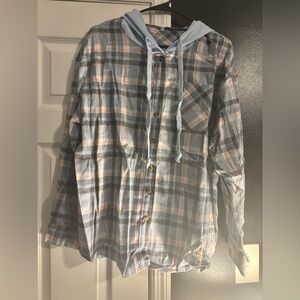 Plaid Button-Up Hoodie Shirt